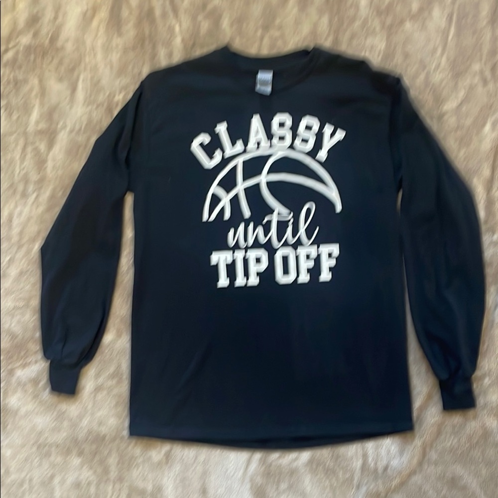 Classy Until Tip Off Black Long Sleeve Shirt Size Medium